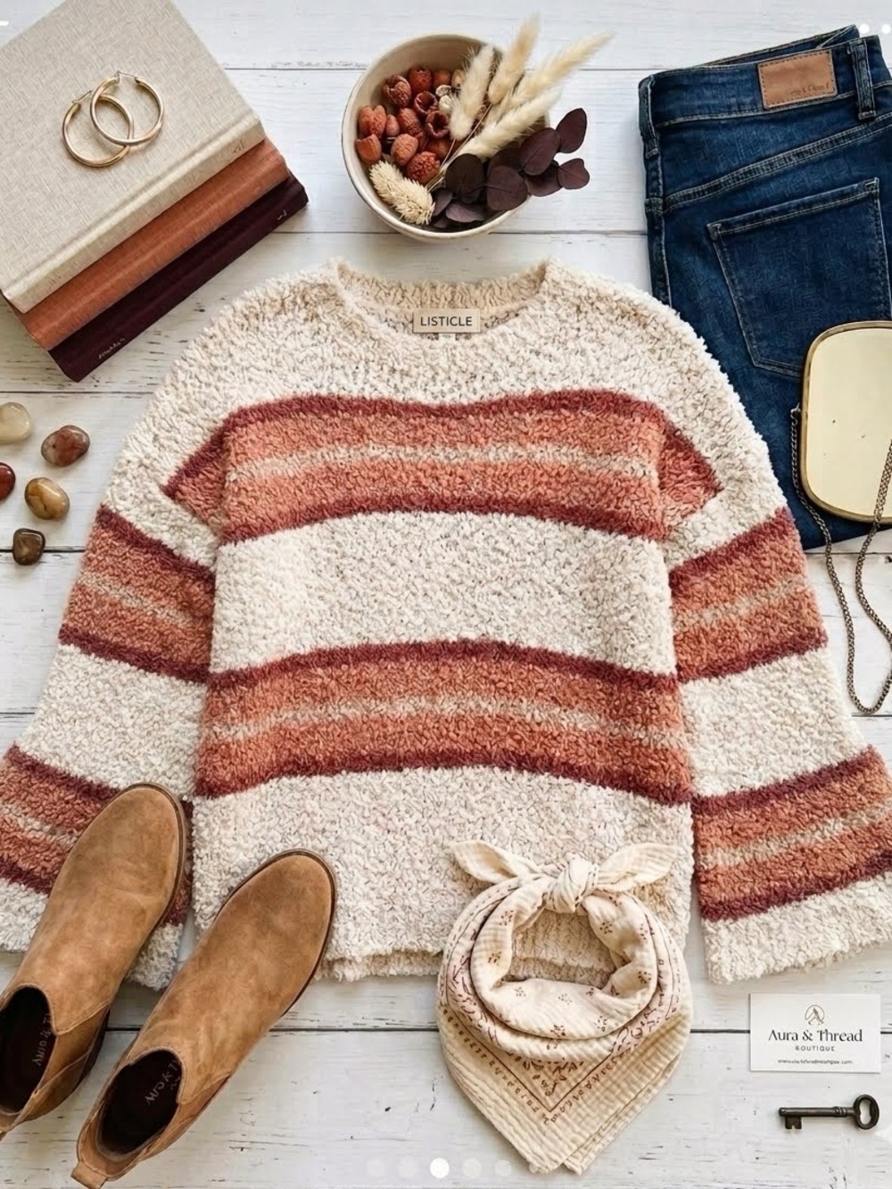 Listicle Striped Popcorn Sweater